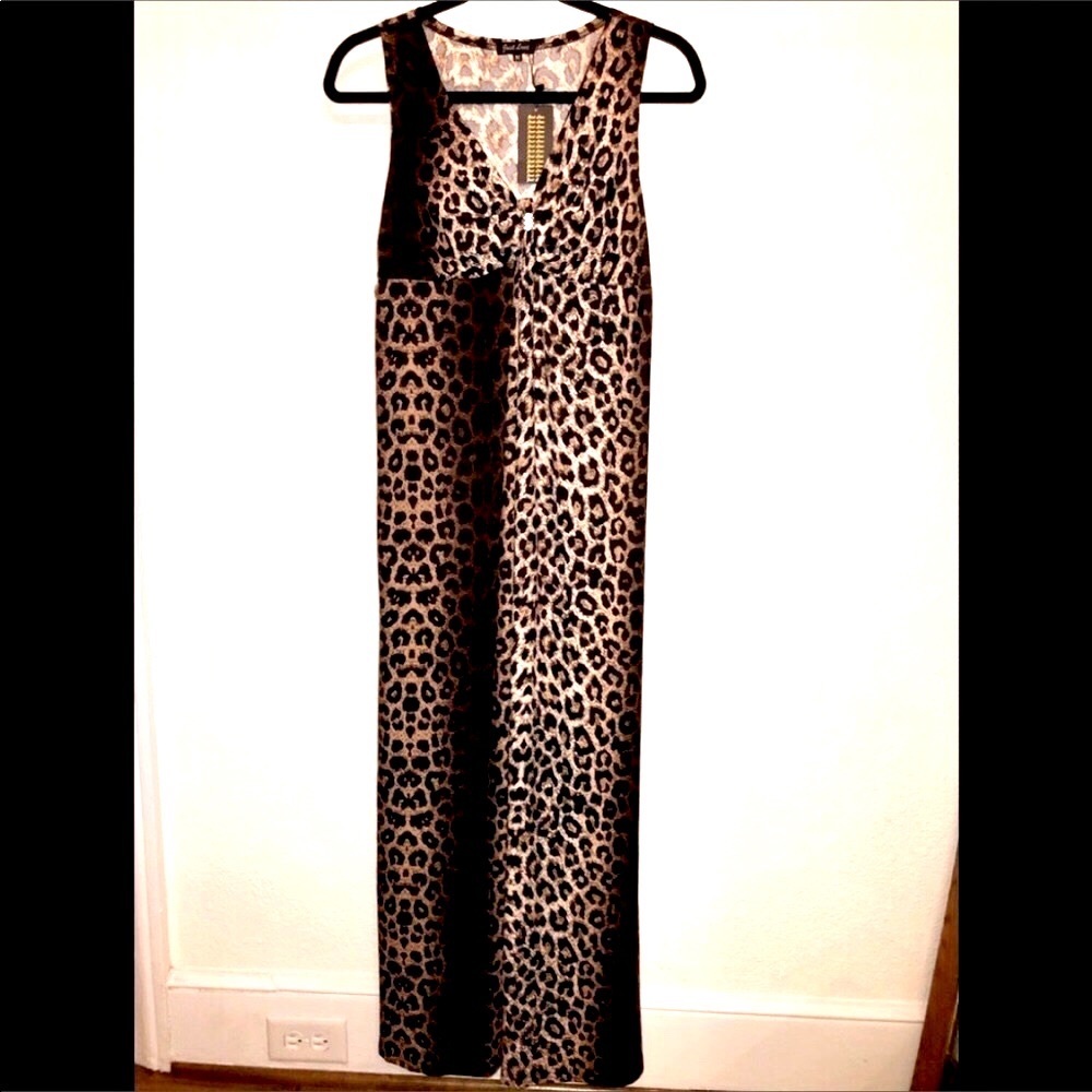 🎊HOST PICK💞LONG DRESS SLINKY MAXI LEOPARD STRETCHY FLOWY BEACH SWIM COVER M NEW - Picture 4 of 7